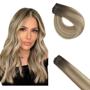 Virgin Human Hair Clip In Extensions Balayage Brown Blonde